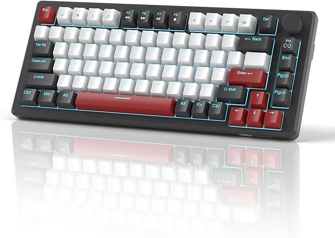 MageGee STAR75 Wired Mechanical Keyboard (Black/White) - Red 