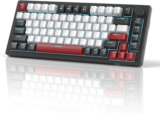 MageGee STAR75 Wired Mechanical Keyboard [Red Switch] (Black/White) image 1