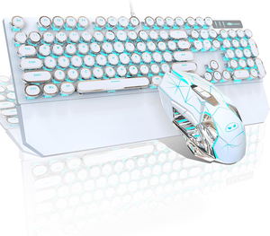 MageGee MK-STORM Wired Mechanical Keyboard and G10 Mouse Combo Blue Light (White Punk) - Red Switch_