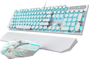 MageGee MK-STORM Wired Mechanical Keyboard and G10 Mouse Combo Blue Light (White Punk) - Red Switch_