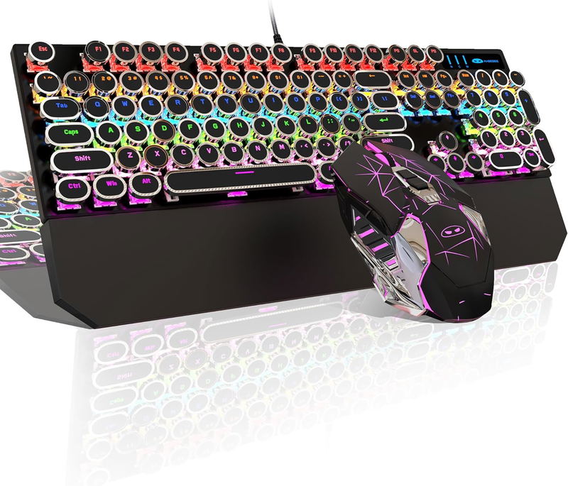 MageGee MK-STORM Wired Mechanical Keyboard and  G10 Mouse Combo Rainbow Light (Black Punk) - Red Switch image 1