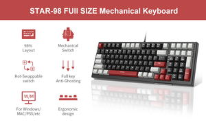 MageGee SKY98 Wired Mechanical Keyboard (Gray/Black) - Red Switch_