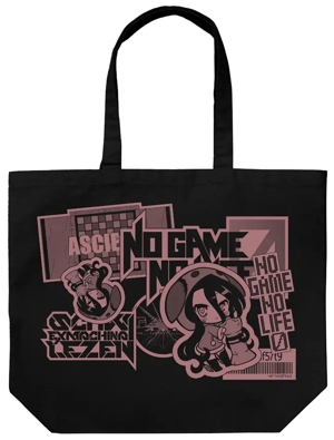 No Game No Life Zero - Shuvi Sticker Style Design Large Tote Bag (Black)_