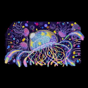 Jellyfish Can't Swim in the Night - Mahiru Mural Full Color T-shirt (Black | Size M)_