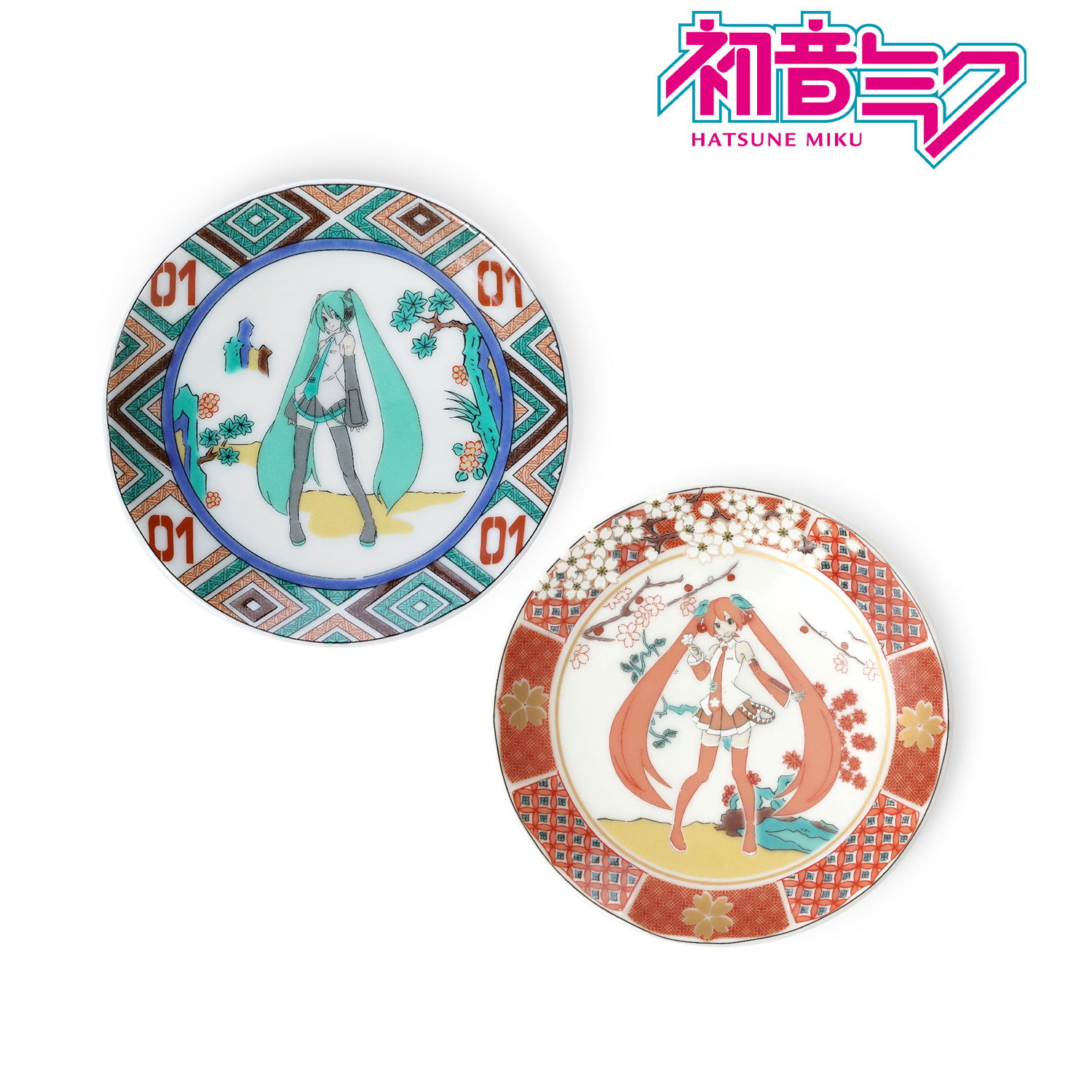 Miku Riding Dih Hatsune Miku Hatsune Miku & Sakura Miku Kutani Ware Small Dish (Set of ...