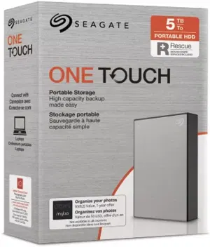 Seagate One Touch Portable HDD with Password Silver +Rescue 5TB, USB 3.0 Micro-B_