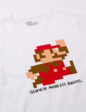 Super Mario - Mario Dot Mario Jump T-shirt (White | Size XL)