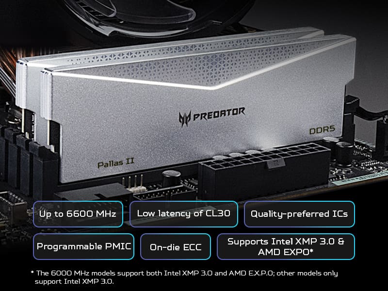 Acer Predator PALLAS II (DDR5 6600Mhz 1R8 CL34-40-40-105 32GB) per