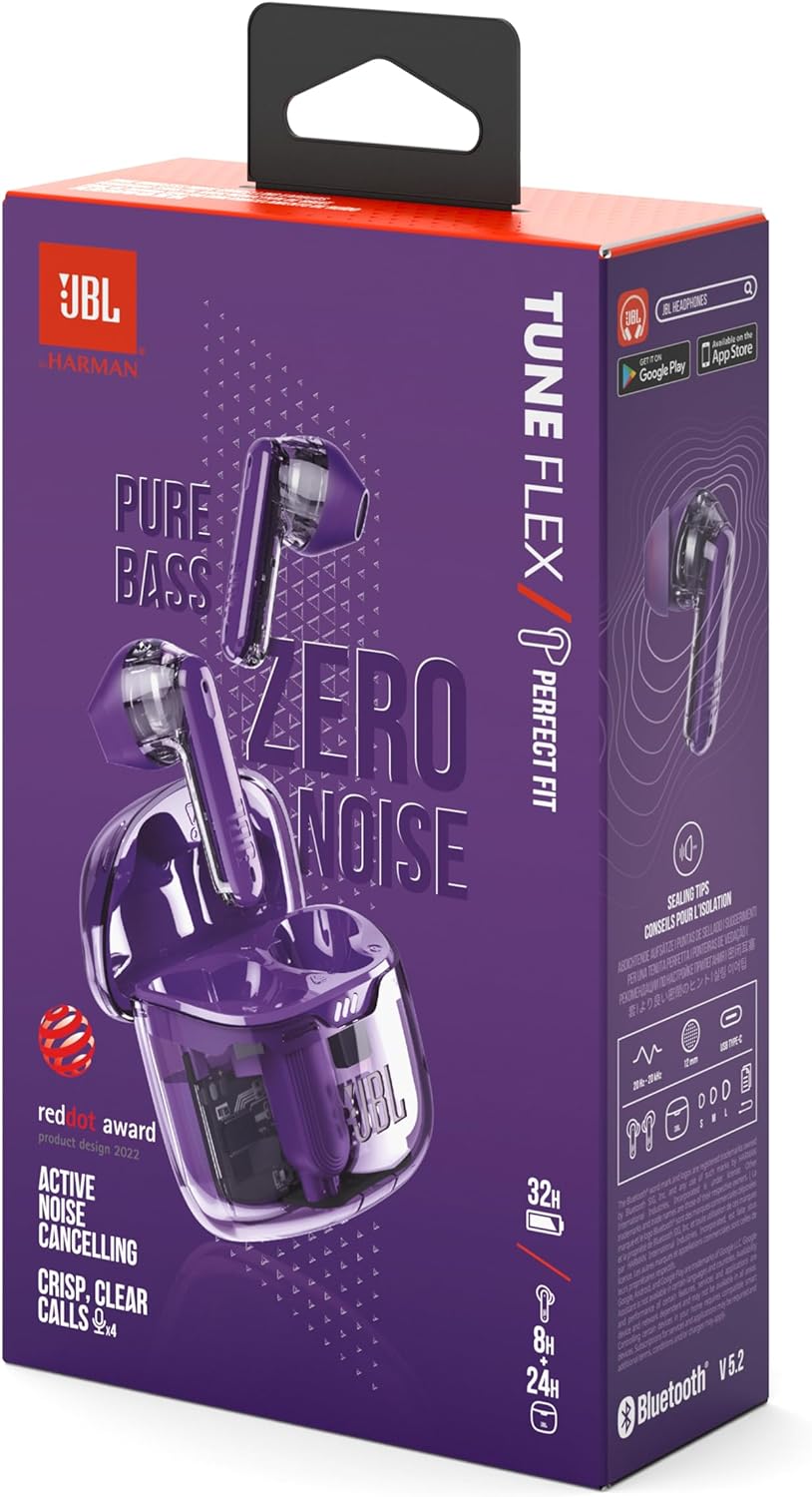 JBL Tune Flex Ghost Edition TWS ANC Earbuds (Purple) for Android, iOS