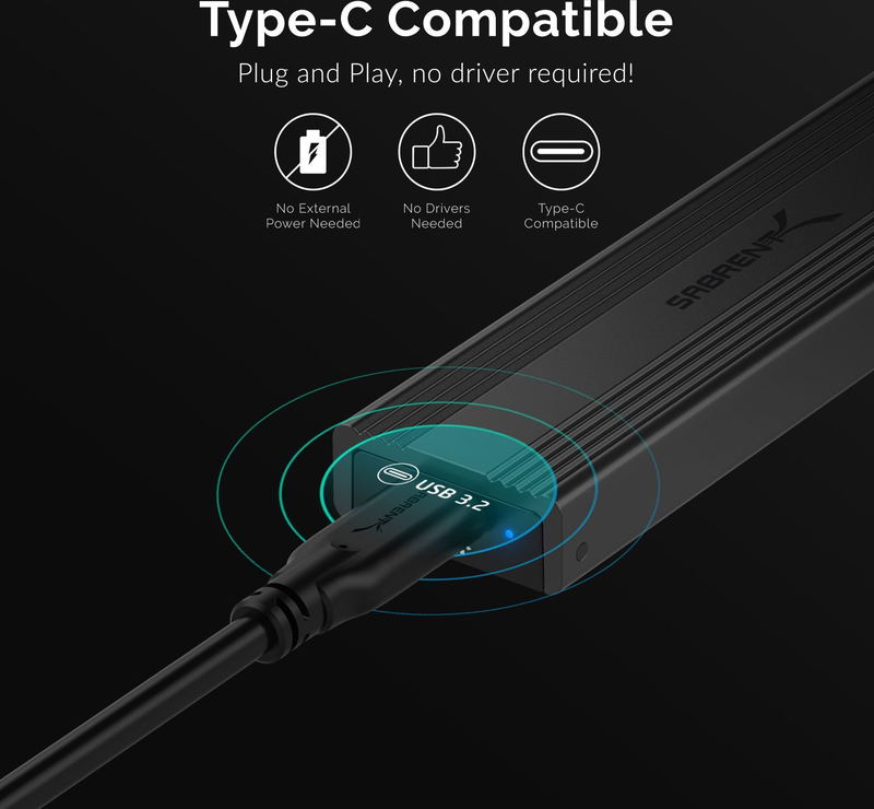 Sabrent USB 3.2 Type-C Tool-Free Enclosure for M.2 PCIe NVMe and SATA SSDs image 3
