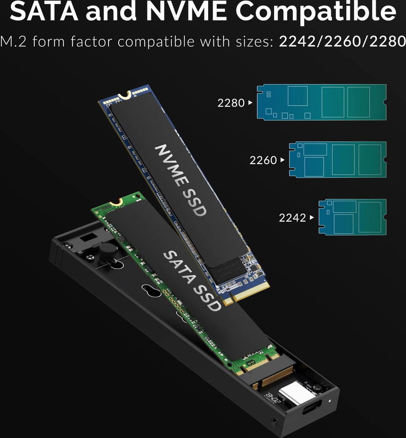 Sabrent USB 3.2 Type-C Tool-Free Enclosure for M.2 PCIe NVMe and SATA SSDs image 5