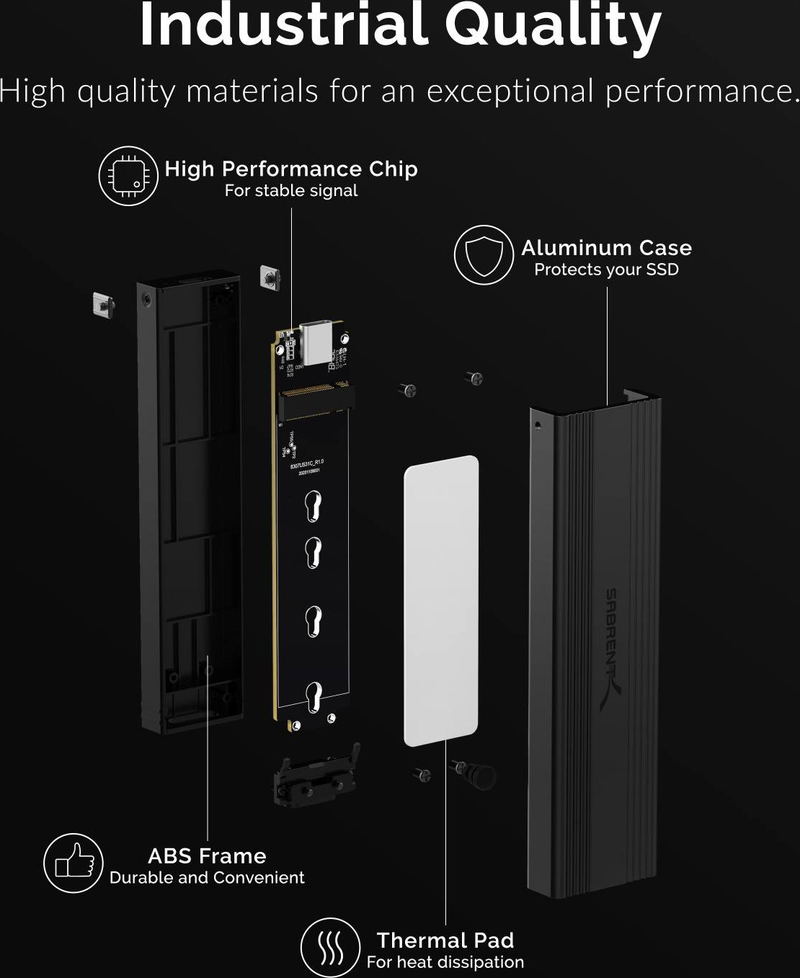 Sabrent USB 3.2 Type-C Tool-Free Enclosure for M.2 PCIe NVMe and SATA SSDs image 6