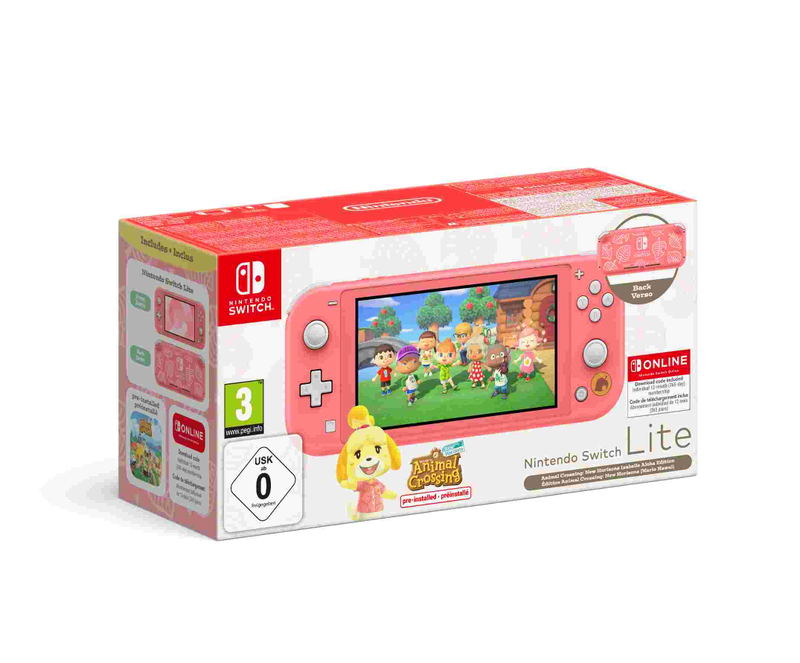 Nintendo Switch Lite [Animal Crossing: Isabelle Aloha Edition] (Coral) + 12 Months NSO image 1