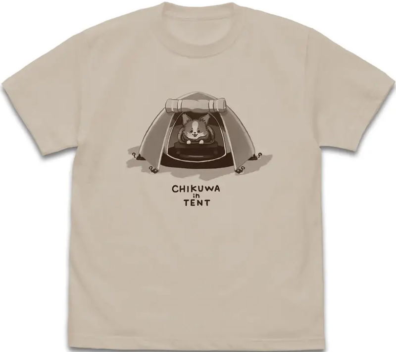 Yuru Camp Season 3 - Chikuwa In Tent T-shirt (Light Beige | Size M) image 1