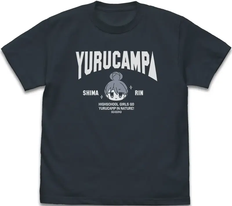 Yuru Camp Season 3 - Shima Rin Face T-shirt (Slate | Size S) image 1