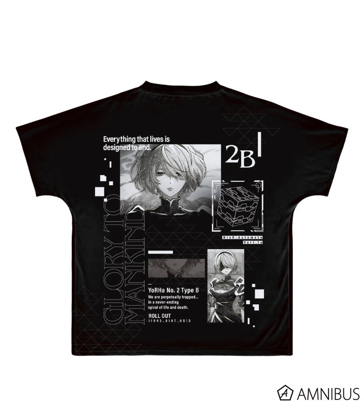 NieR:Automata Ver1.1a 2B Ani-Art Black Label Full Graphic T-shirt (Unisex | Size S) image 2