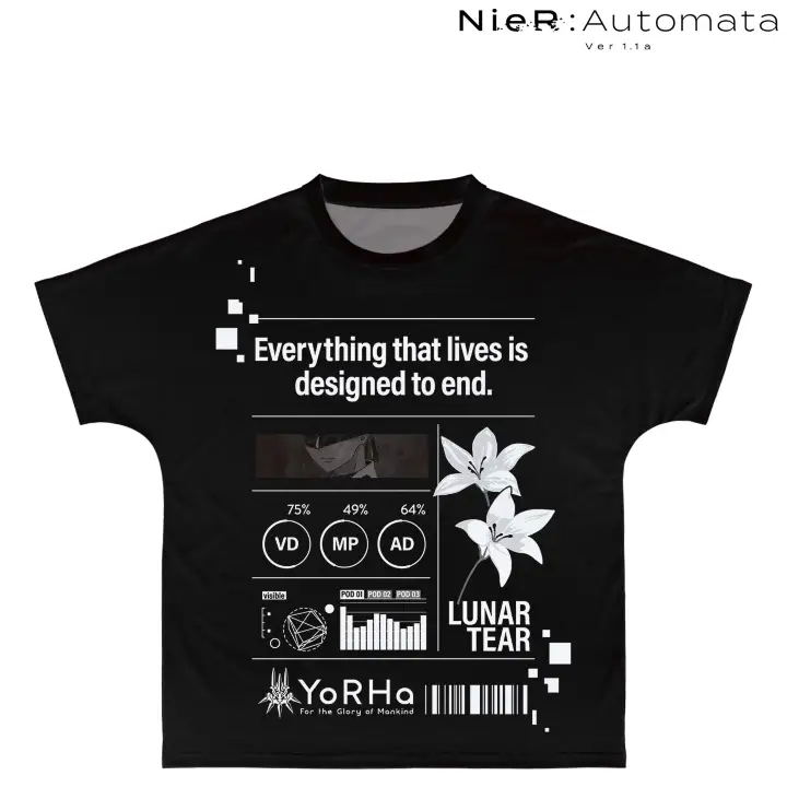 NieR:Automata Ver1.1a 9S Ani-Art Black Label Full Graphic T-shirt (Unisex | Size XL) image 1