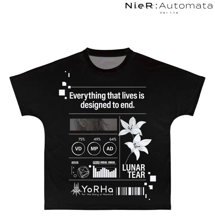 NieR:Automata Ver1.1a A2 Ani-Art Black Label Full Graphic T-shirt (Unisex | Size M) image 1