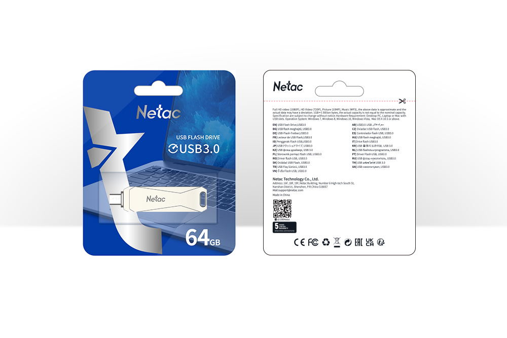 Netac U782C USB 3.0 Type-C Dual Flash Drive, 64GB für Laptop, Desktop ...