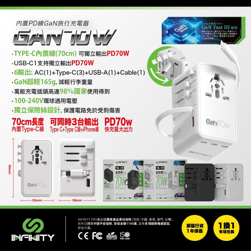 Infinity PD70W GaN Universal Travel Charger (White) image 2