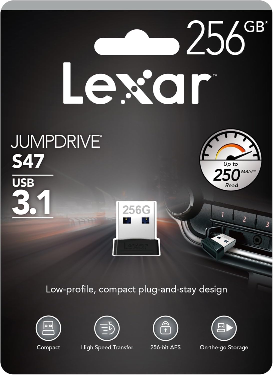 Lexar JumpDrive S47 Flash Drive 256GB, USB 3.1 for Laptop, Desktop, MacBook