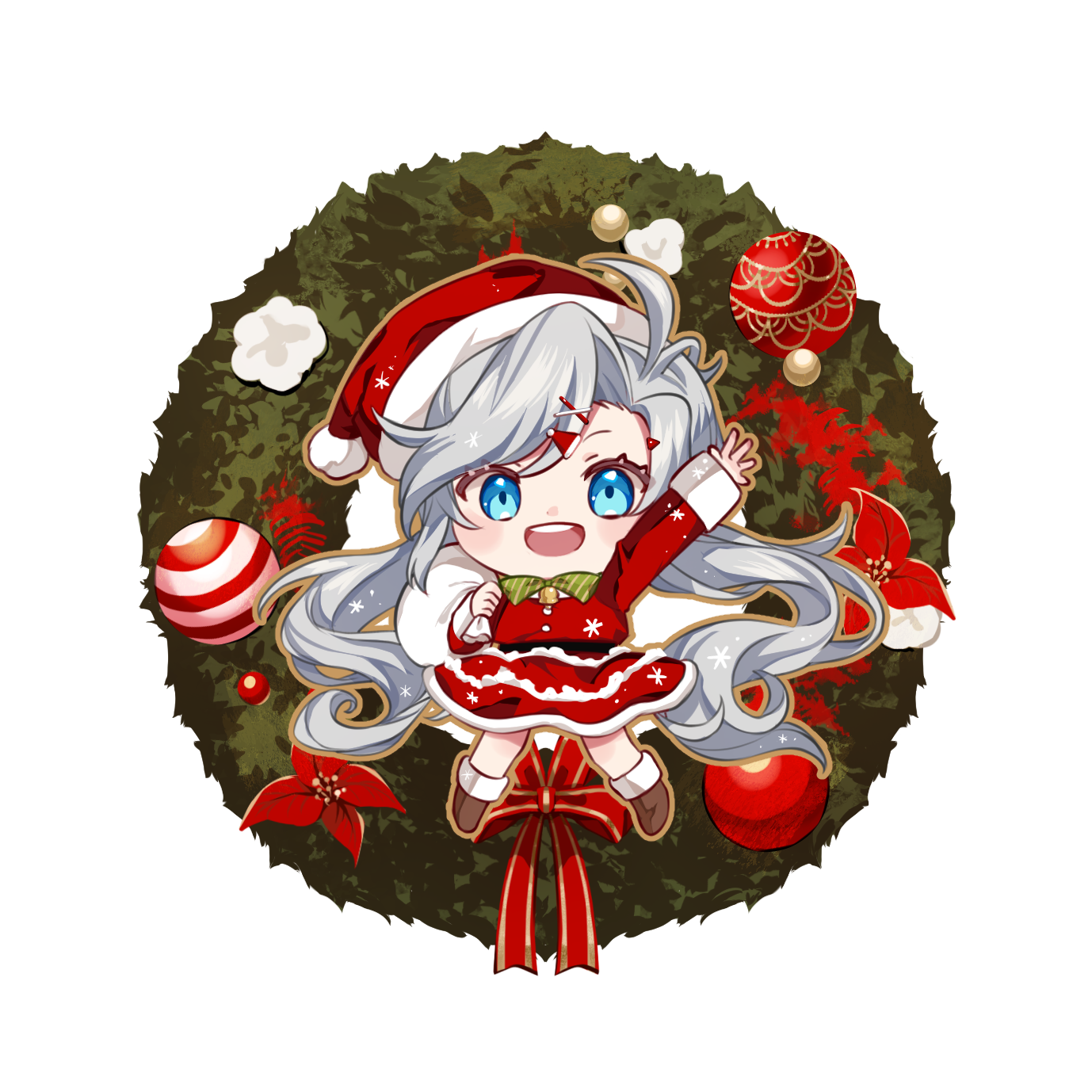 Obake Pam - Wooden Keychain (Christmas)