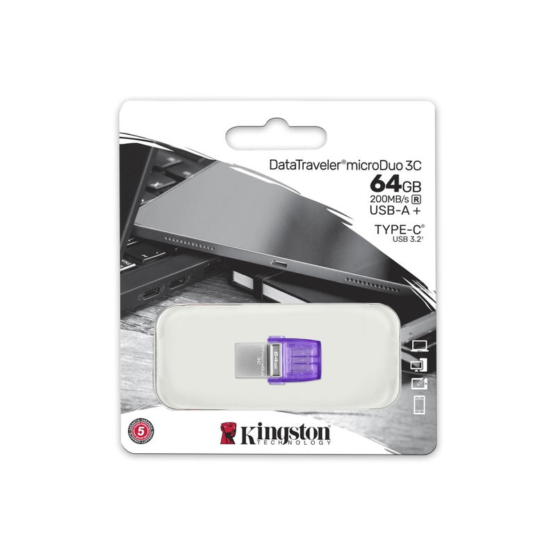 Kingston DataTraveler microDuo 3C FlashDrive 64GB (Purple) image 3