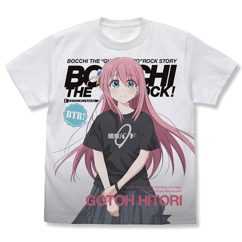 Anime Bocchi The Rock! - Goto Hitori Full Graphic T-shirt (White | Size M) image 1