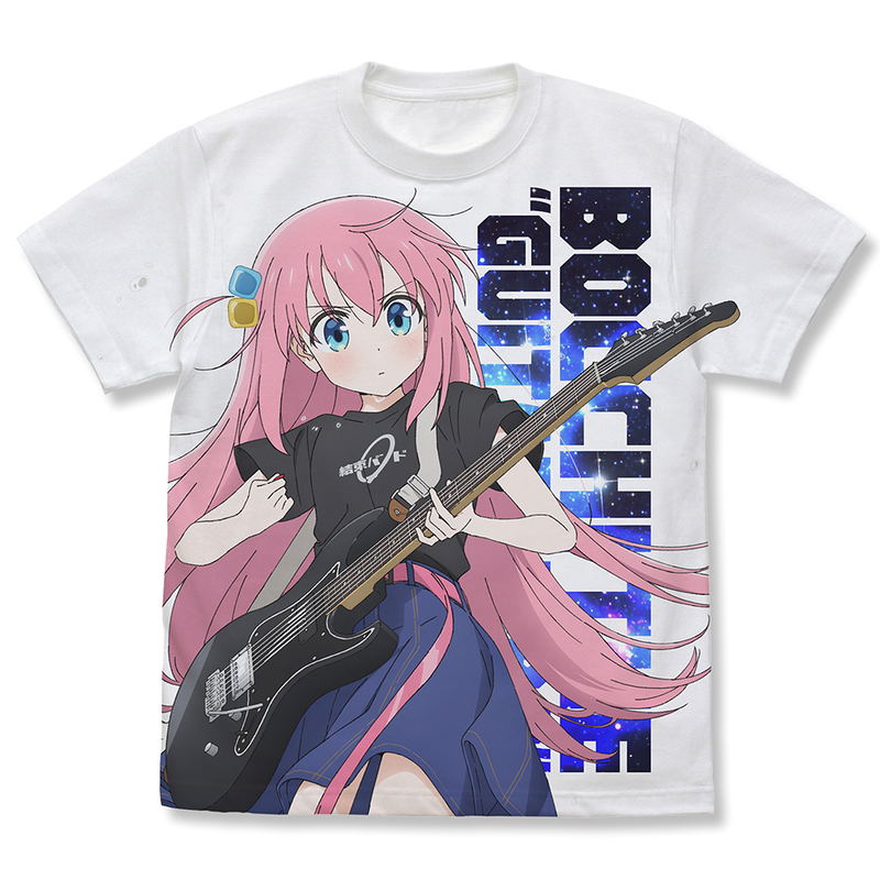 Anime Bocchi The Rock! - Goto Hitori Full Graphic T-shirt Playing The Guitar Ver. (White | Size XL) image 1