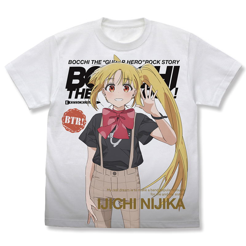 Anime Bocchi The Rock! - Ijichi Nijika Full Graphic T-shirt (White | Size M) image 1