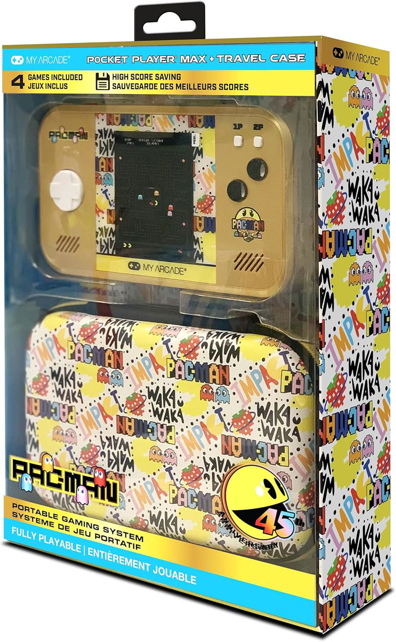 Pac-Man 45th Anniversary Pocket Player Max Portable Handheld Gaming System + Travel Case image 1