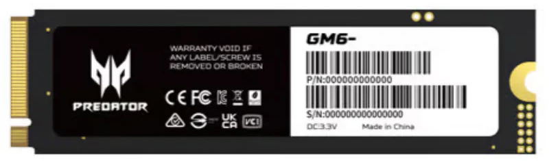 内蔵型SSD Acer Predator GM6 4TB PCIe Gen4 x 4 M.2 Acer Predator GM6 PCIe 4.0 SSD (4TB) for Laptop, Desktop