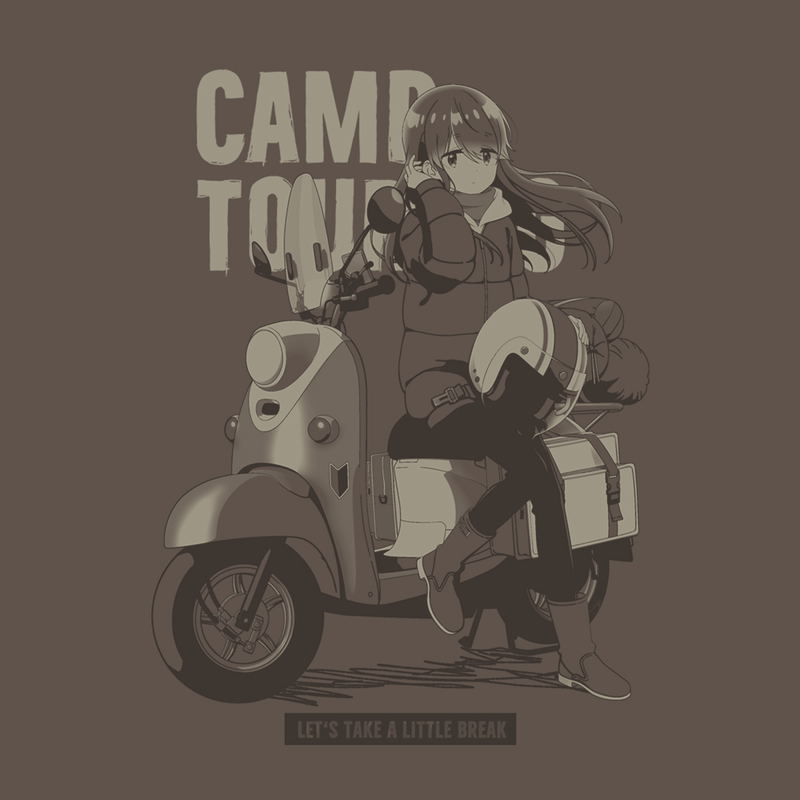 Yuru Camp Season 3 - Original Illustration Of Shima Rin T-shirt Taking A Break On The Bike Ver. (Charcoal | Size XL) image 2