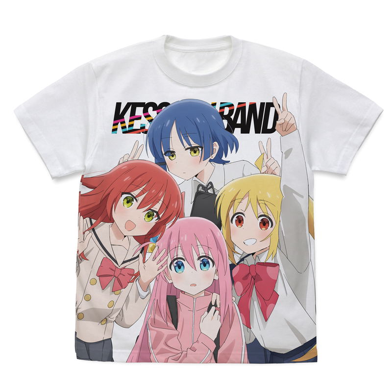 Anime Bocchi The Rock! - Kessoku Band Full Graphic T-shirt (White | Size XL) image 1