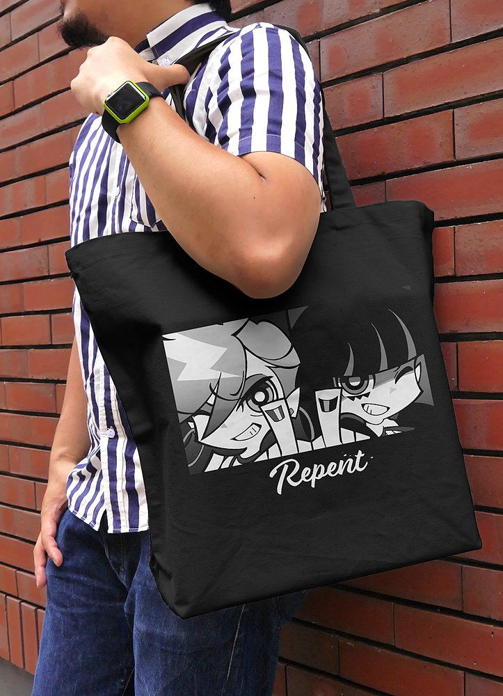 New Panty & Stocking With Garterbelt - Panty & Stocking Large Tote Bag (Black) image 2