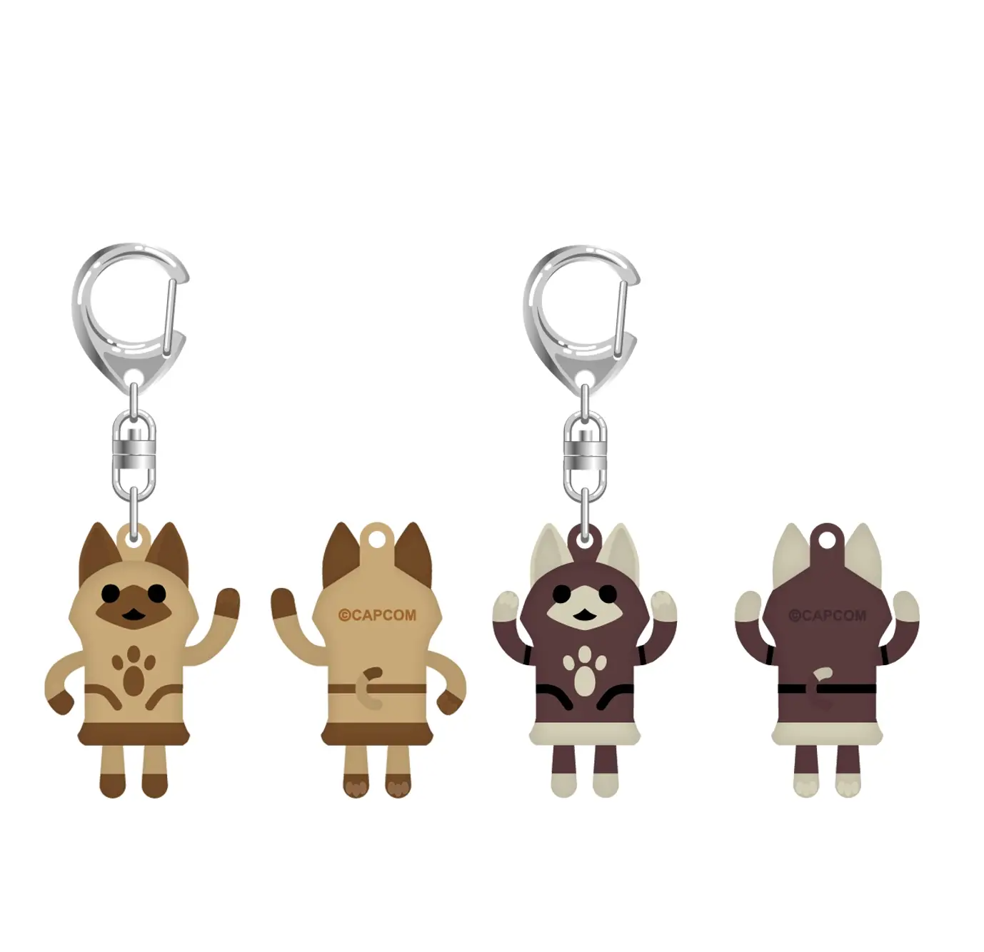 Monster Hunter Wilds Rubber Key Chain Dancing White Cat / Dancing Black Cat Set