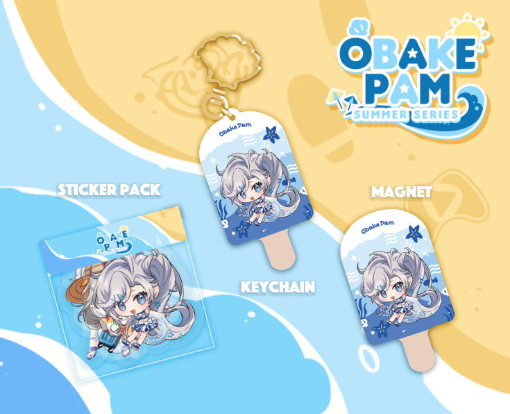 Obake Pam "Summer of Pam” Lite set (Keychain, Magnet, Stickers) image 1