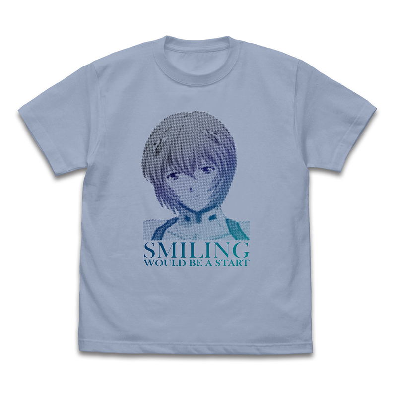 Evangelion - Smiling Would Be A Start T-shirt (Acid Blue | Size M) image 1