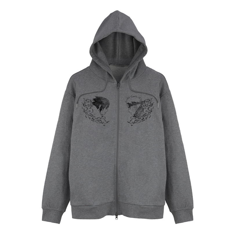 Naruto Shippuden - Naruto & Sasuke Zip Hoodie (Mix Gray | Size M) image 1