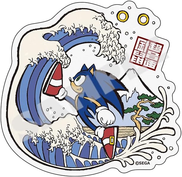 Sonic in Ukiyo-e Die-Cut Great Wave Washi Paper Sticker image 1