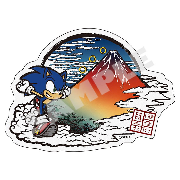 Sonic in Ukiyo-e Die-Cut Red Fuji Washi Paper Sticker image 1
