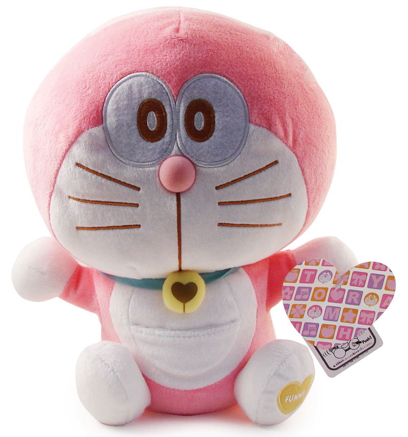 Doraemon Heartydora Wakuwaku Plush Doll: Doraemon Pink (Waving Version) image 1