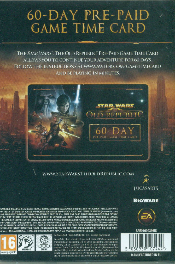 Star Wars: The Old Republic 60-Day Pre-paid Time Card (60 Days) image 2