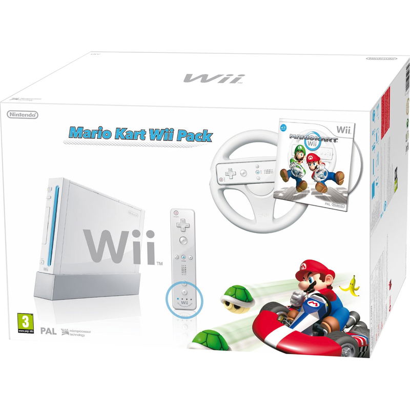 Nintendo Wii with Mario Kart Includes White Wheel and Wii Remote (White) image 1