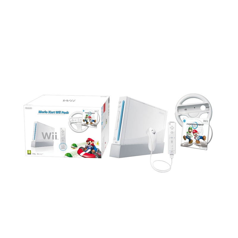 Nintendo Wii with Mario Kart Includes White Wheel and Wii Remote (White) image 2