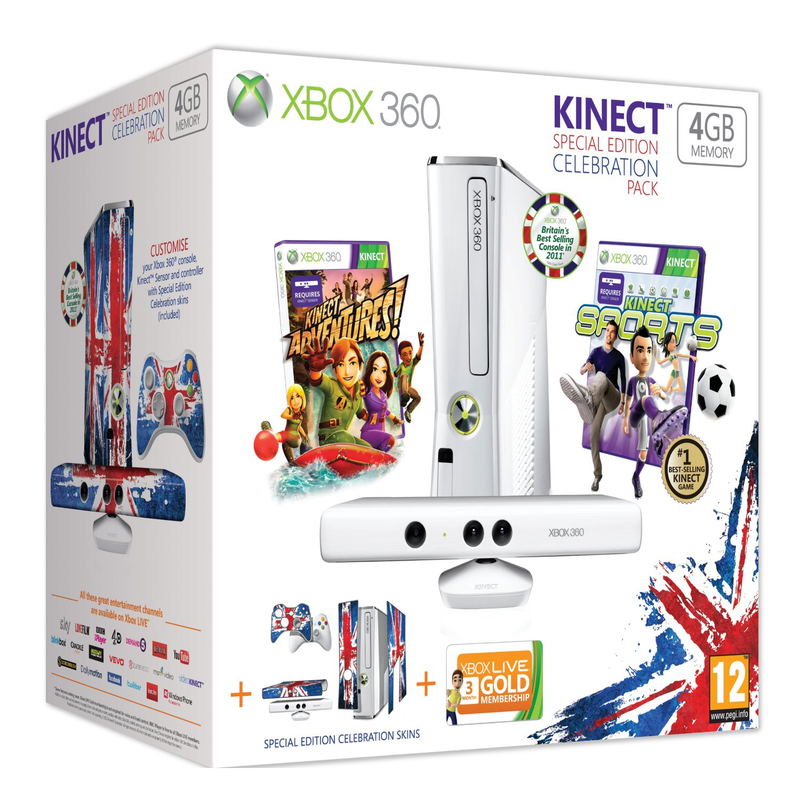 Xbox 360 4GB Console - Celebration Pack (incl. Kinect Sensor, Wireless Controller, 3-Month Xbox LIVE Membership & 2 Games) image 1