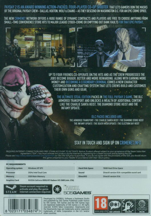 Payday 2 The Ultimate Steal Edition (Steam) <span class="ext" style="background-color: #2a475e; color: #FFFFFF;">STEAM</span> image 2