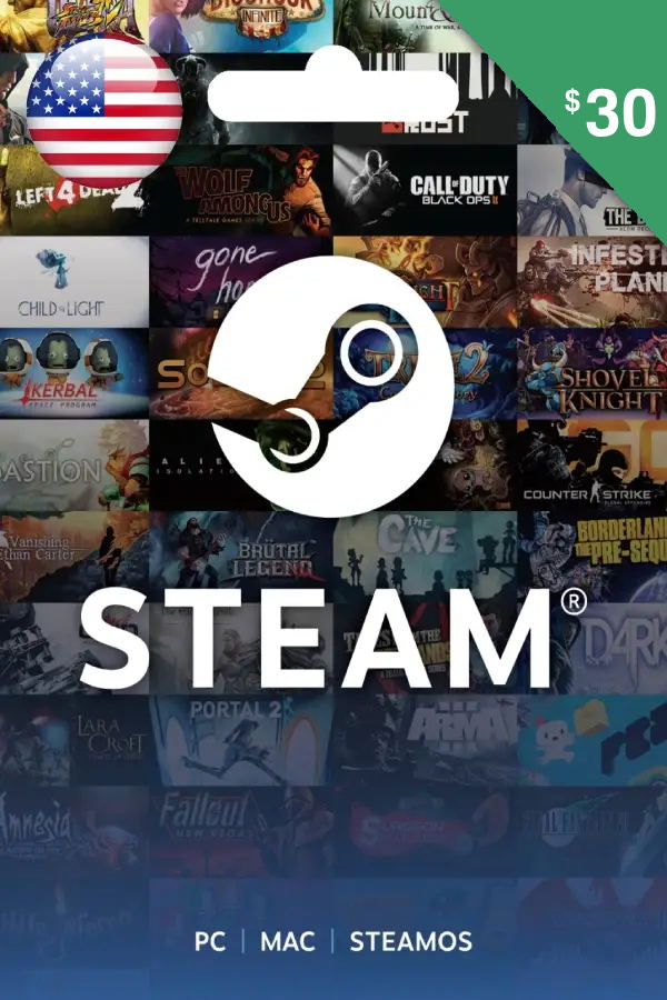 Steam Gift Card (USD 30 | For USD Currency Only) STEAM digital for Windows, Mac