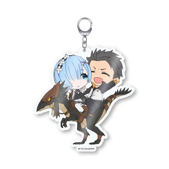 Re:Zero kara Hajimeru Isekai Seikatsu Chararide Acrylic Keychain: Subaru & Rem on Patrasche image 1