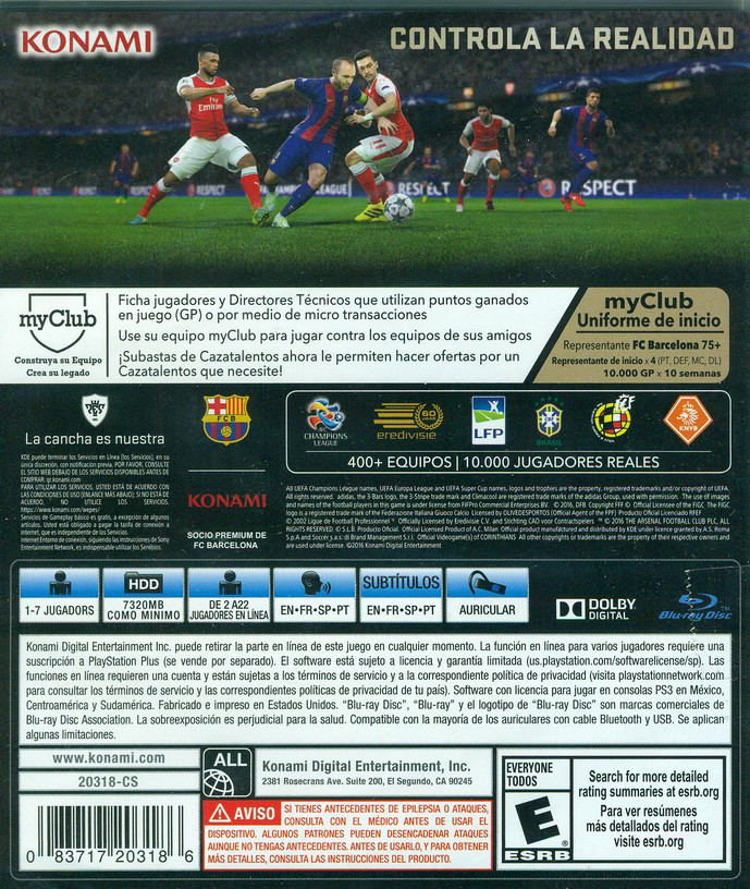 Pro Evolution Soccer 2017 (Spanish Texts Back Cover) image 2